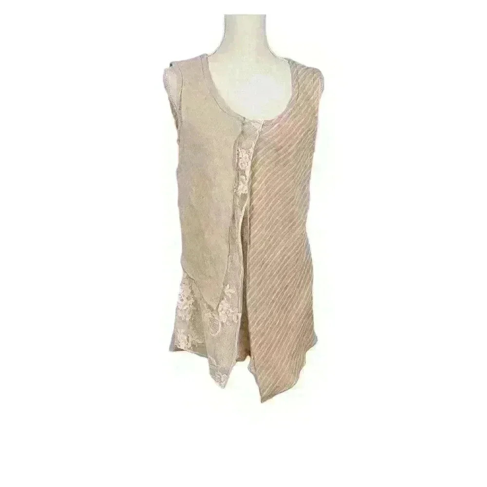 MARILIU MODA Woman's BEIGE/NUDE Shirt TUNIC Multi Layer Texture ITALY size Med - Picture 6 of 10